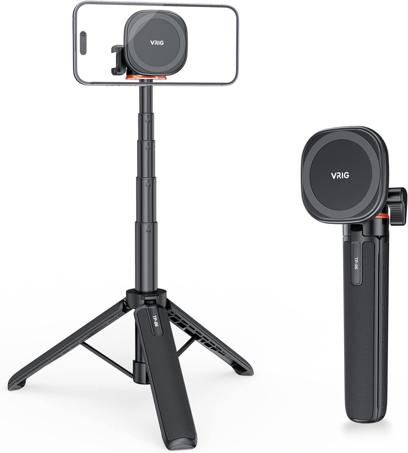 VRIG 21.6" Extendable Magnetic Selfie Stick Tripod with 1/4" Magnetic Tripod Mount + Magnetic Ring, Cell Phone Tripod Stand for iPhone 16.15.14.13.12 & All Phones & Cases