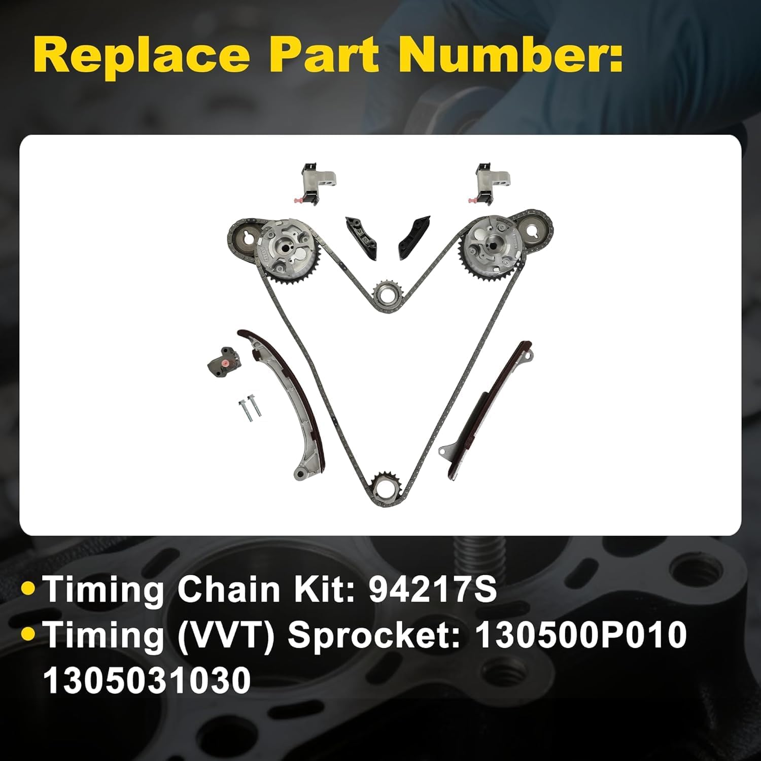 1GR-FE 4.0 Engine Overhaul Rebuild Kit Head Gasket Set Timing Chain Kit W/Water Pump & Oil Pump Fit for Toyota 4Runner Tacoma Tundra FJ Cruiser 4.0L 2003-2010 DOHC 1610009471,13506-AD010