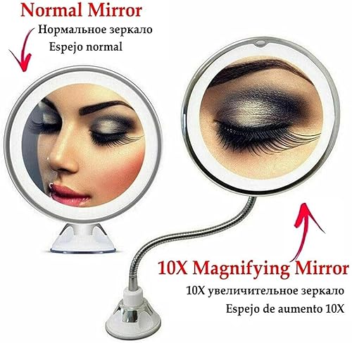Miniatura 3 de Lseqow Espejo de maquillaje con luz LED, espejo de maquillaje flexible con ventosa giratoria de 360 grados, cuello de cisne de 360 grados, espejo de
