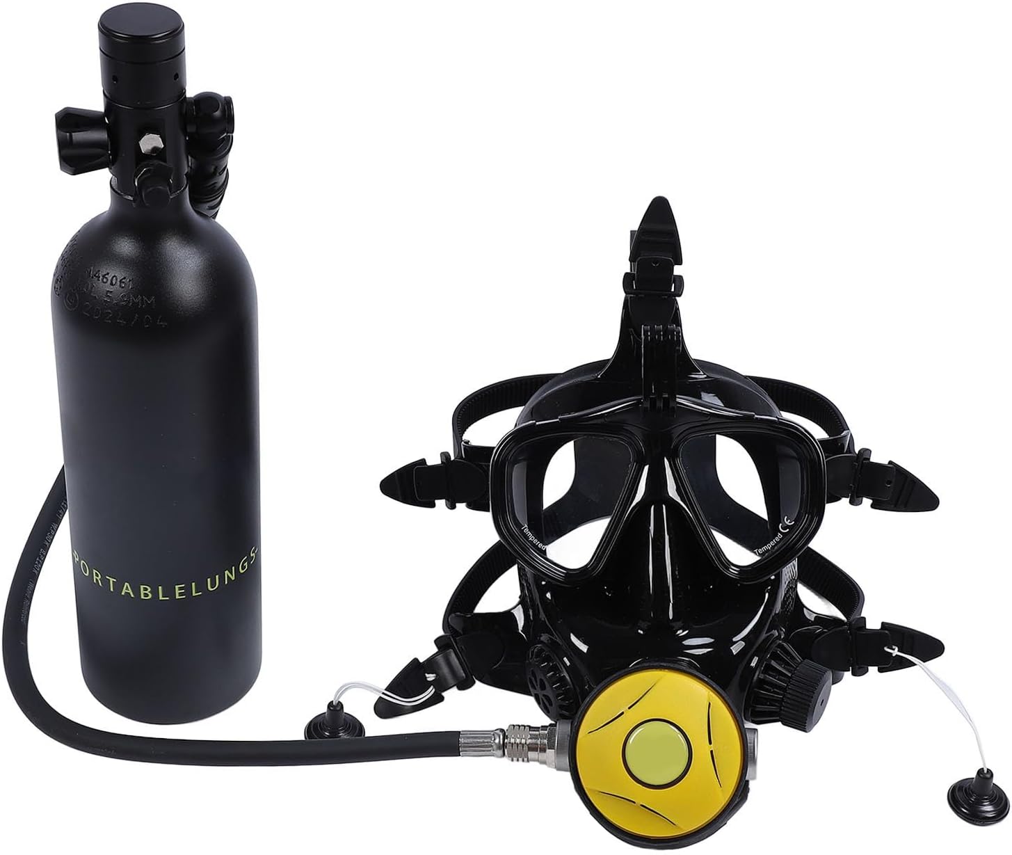 Diving Gear 1L Portable Diving Cylinder System with Full Face Goggles and Comfortable Backpack for Underwater Breathing Training and Exploration