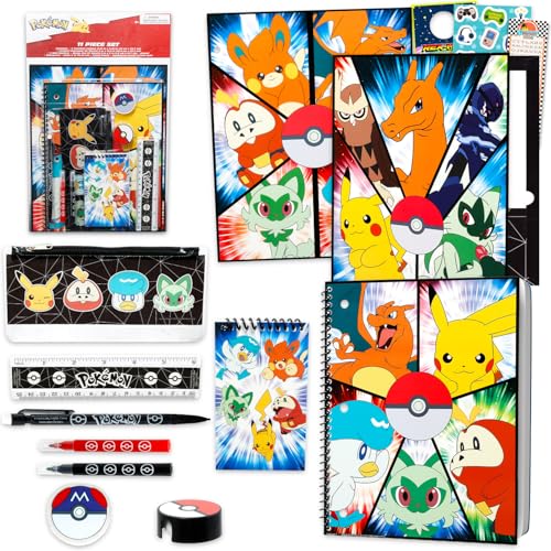 Pokemon Back to School Set for Kids - 11 Piece Bundle with Pikachu Folders Notebook Pencils Bookmark Stickers and More | Nintendo School Supplies
