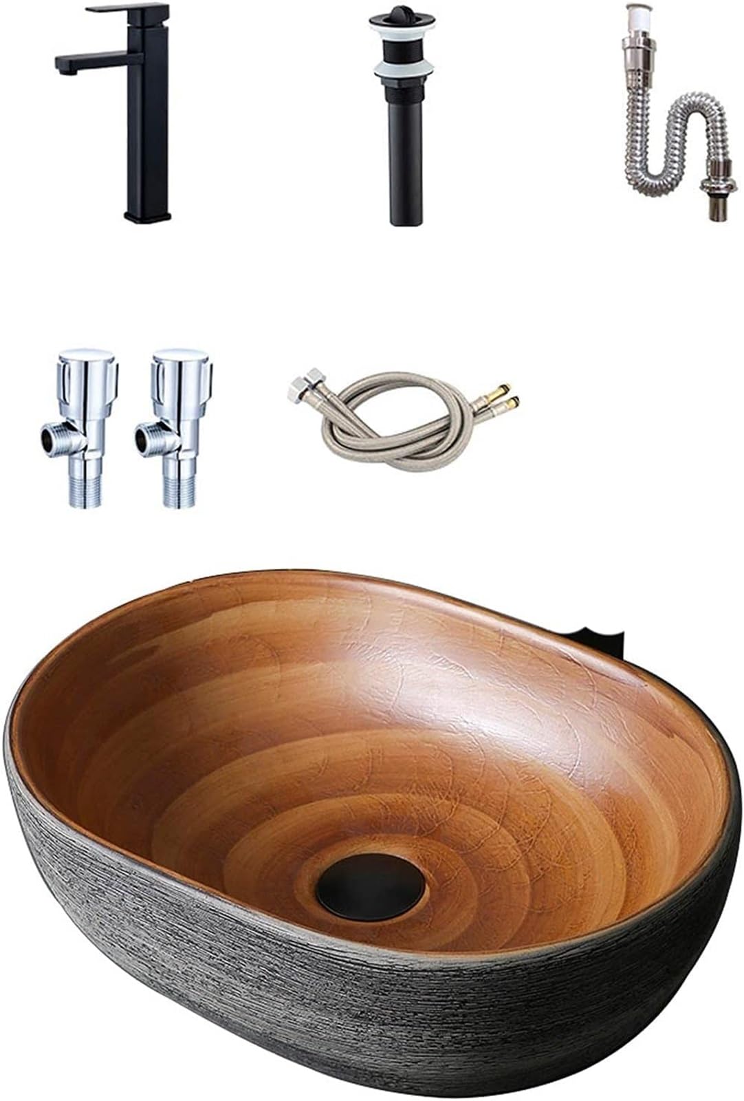 ASerZenith Bathroom Vessel Sink Oval Bathroom Sink Handmade Countertop Vessel Bathroom Sink 15.7 X 10.6 X 5.1 Inches Bathroom Sink(B)