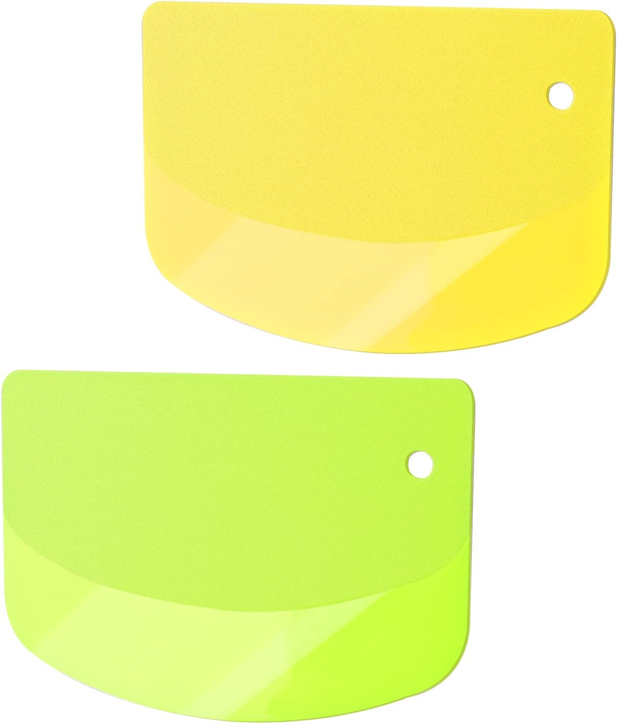 KINBOM 2pcs 4.7x3.7inch Plastic Scraper, Multi-Function Dough Cutter Dough Scraper Food Scrappers Kitchen Bowl Scraper Tool for Pastry Cake Dough Bread Pizza Baking (Yellow and Green)