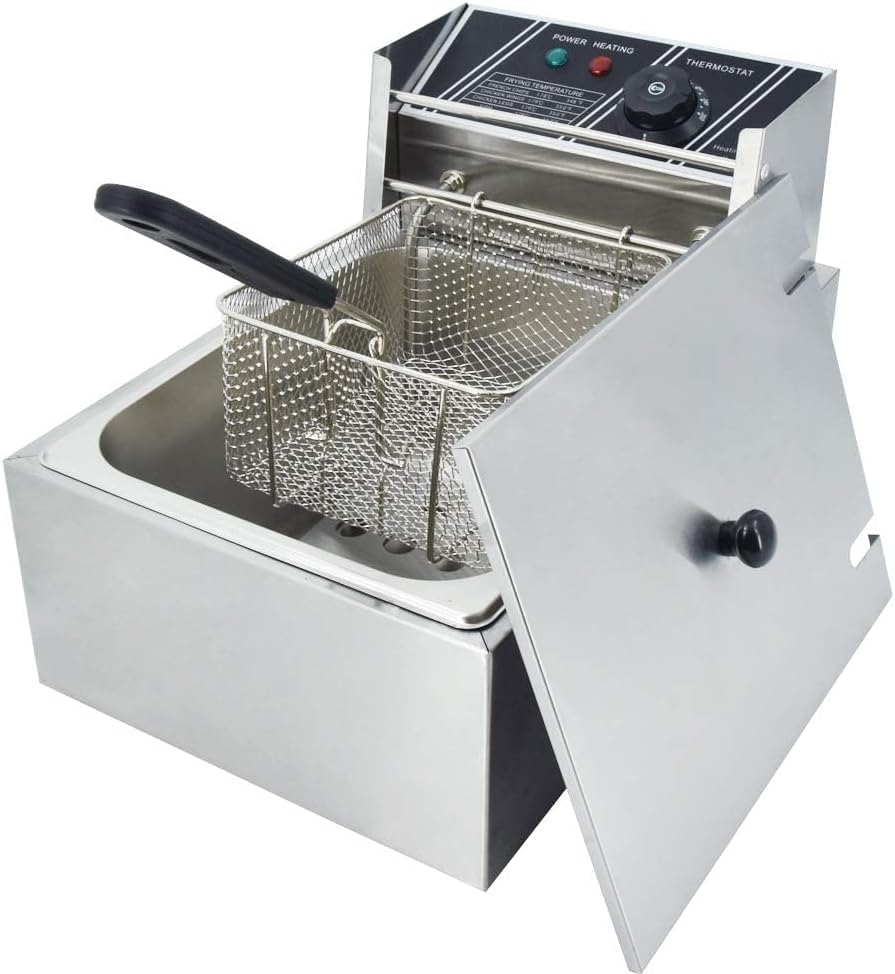 Deep Fryer 6L 2200W Stainless Steel Deep Fryer with Frying Basket Strainer Adjustable Temperature and Timer Removable Oil Container