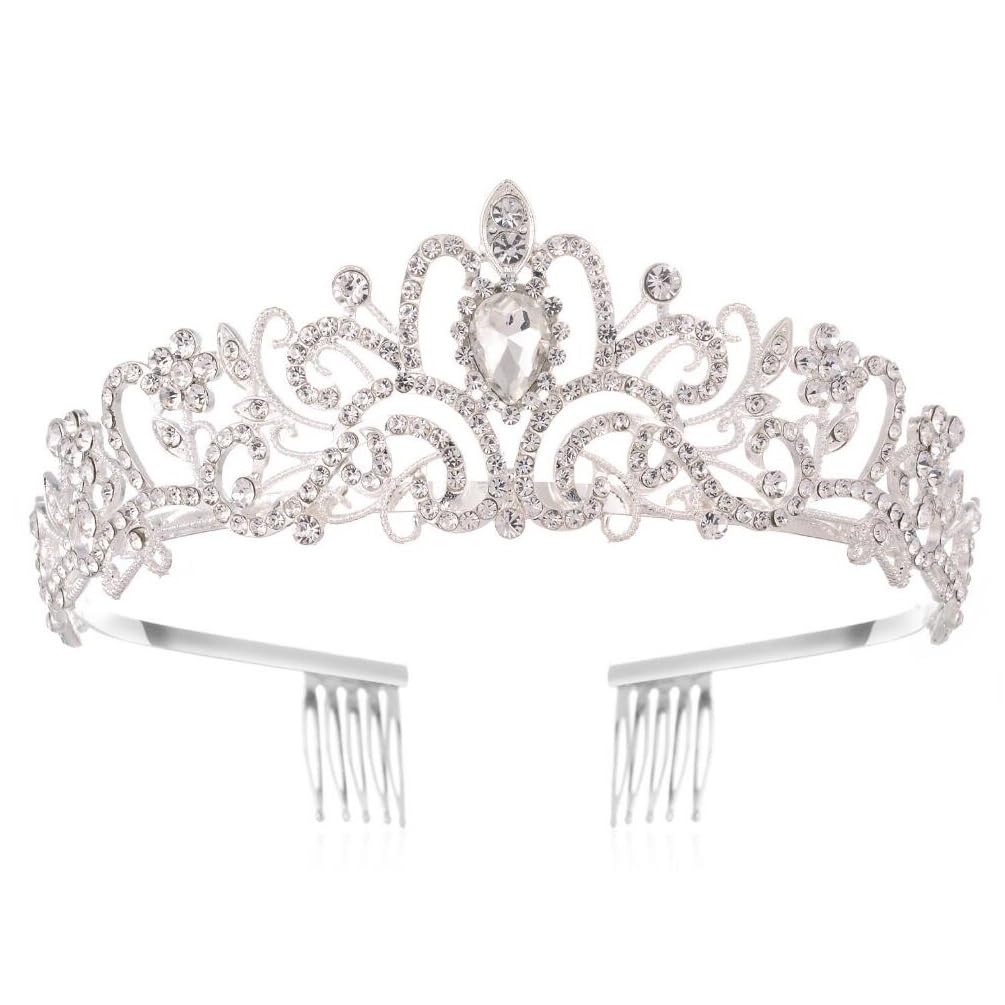 Voarge Tiara de cristal con peine, corona de cristal, corona de cristal, corona para mujer, para boda, corona de diamantes de imitación para decoración de fiesta
