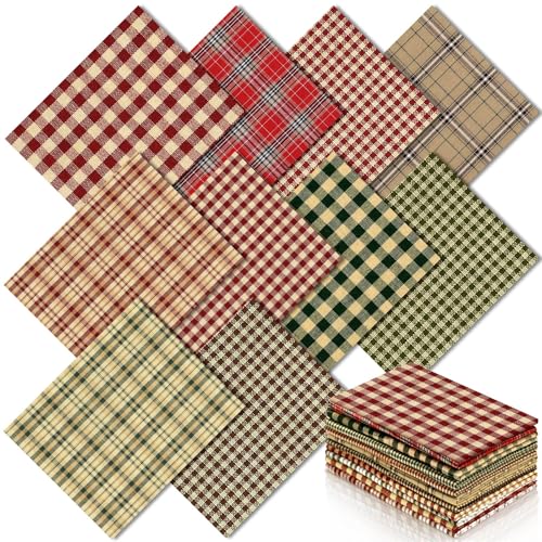 Image of Hahafelt 10 Pcs 18 x 22 Inch Vintage Plaid Fat Quarters Gingham Homespun Christmas Quilting Fabric Bundles Buffalo Check Lattice Rustic Precut Squares Strips for Patchwork Craft Sewing DIY