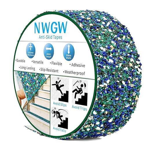 Image of Heavy Duty Anti Slip Tape 2 inch x15FT - Blue Grit Rubber Grip Tape for Stairs, Pool, Bathroom & Outdoor Safety | Waterproof Non-Slip Traction Strips Indoor /Shower /Trail