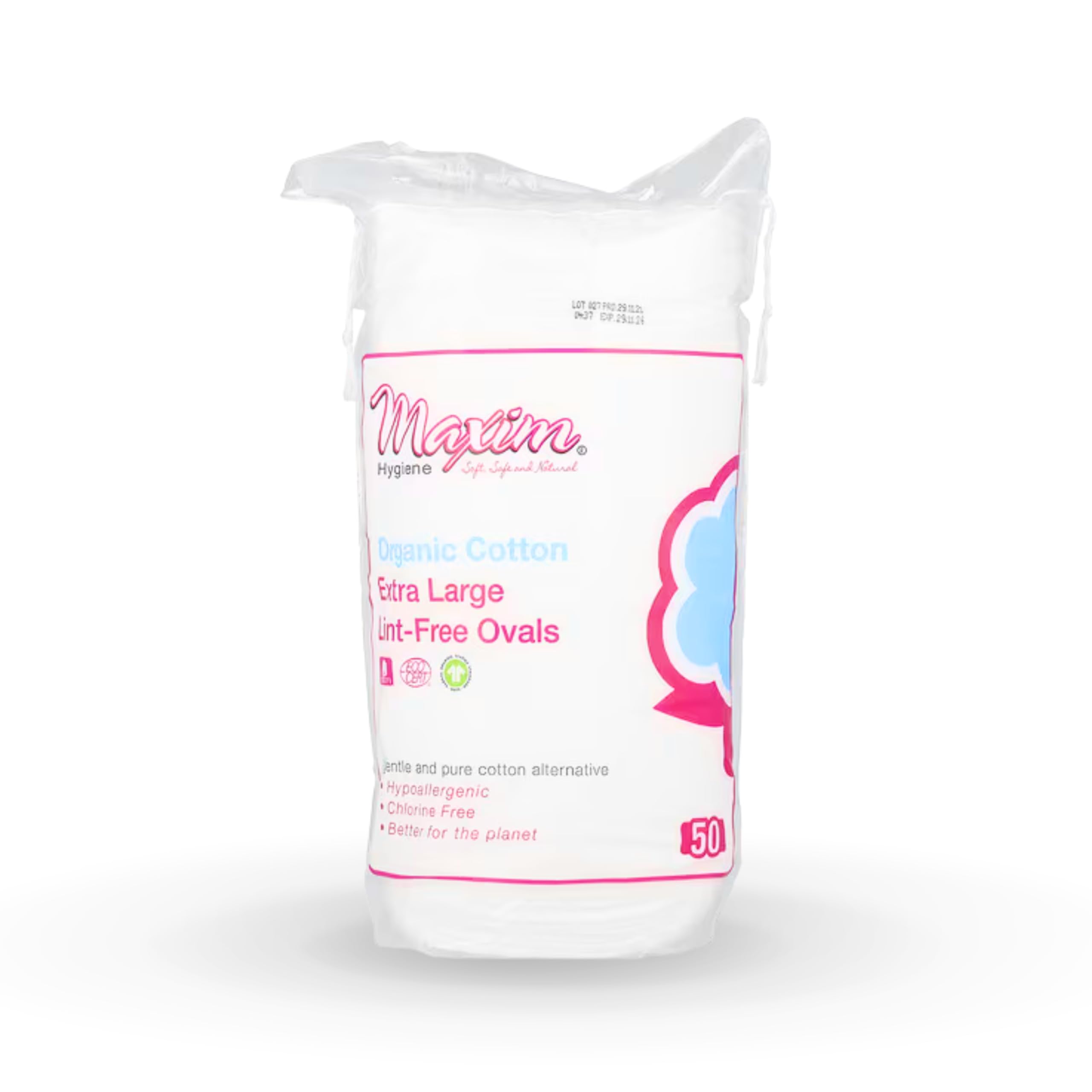 Maxim® 100% Certified Organic, Biodegradable. Hypoallergenic Cotton Extra Large Oval Makeup Remover, Easy Drawstring Closure Packaging, No GMO, Cruelty Free, 150 Count, 3 Packs
