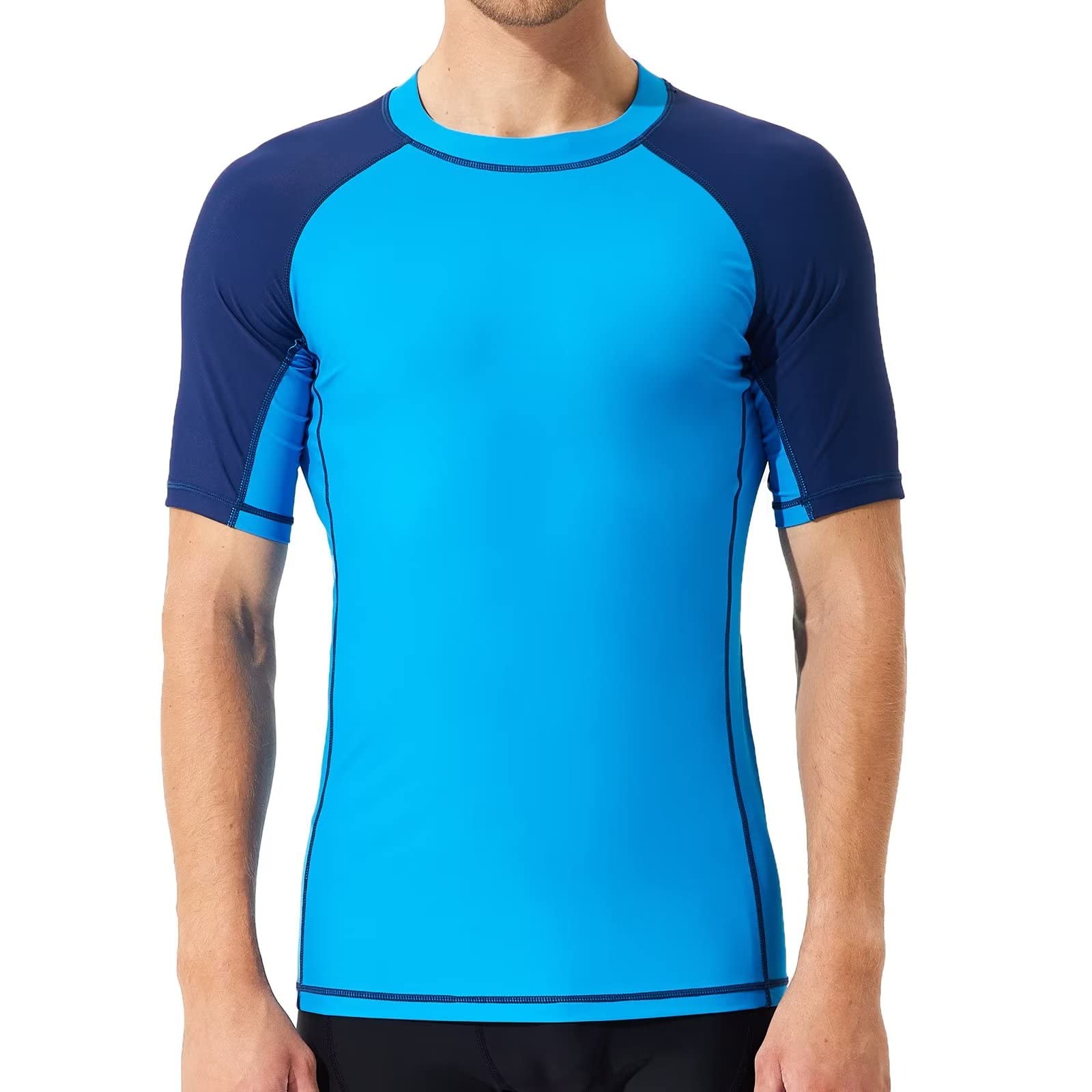 SURFEASYMen's Short Sleeve Rash Vest Swim Shirt, UPF 50+ Sun Protection Quick Dry Rashguard