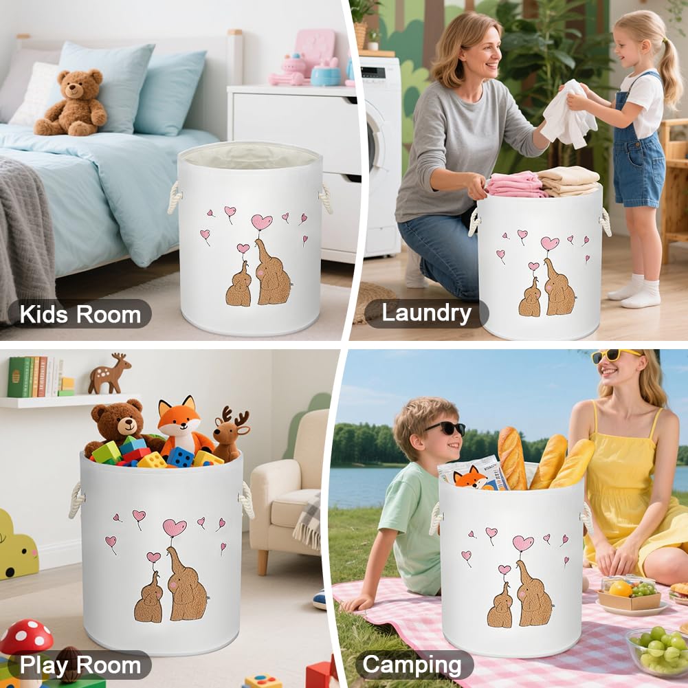 HOTUT Cesto portabiancheria per Neonati, Cesto Rotondo Pieghevole in Cotone per Bambini, Contenitore con Maniglia per l'infanzia, Nursery, dormitorio