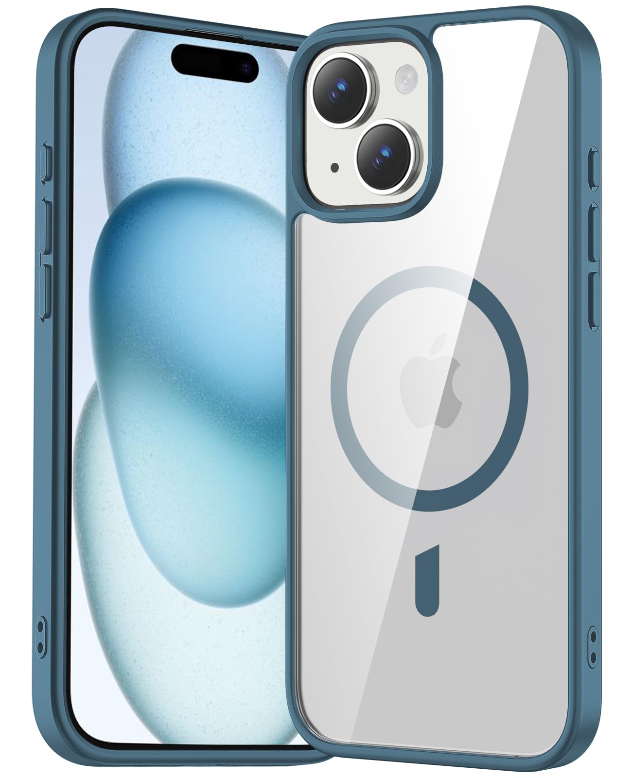 Temdan Designed for iPhone 15 Case &amp; iPhone 14&amp; iPhone 13 Case,Compatible with Magsafe, Anti-Yellowing, Military-Grade Protection, Shockproof Slim Magnetic Phone Case Cover, Clear Blue
