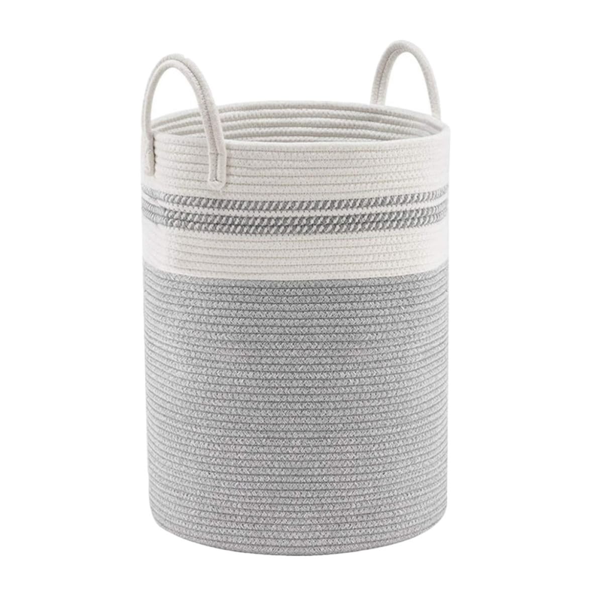 Cesto Portaoggetti in Corda di Cotone Bianco Grigio Pieghevole