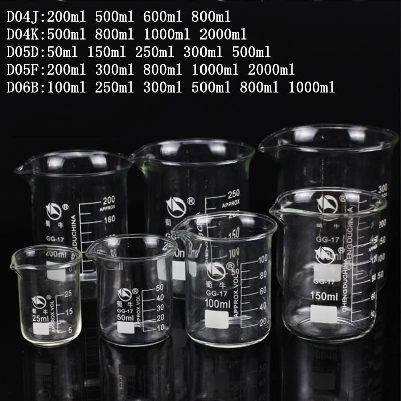 1 Juego de Vaso de precipitados de Forma Baja for Laboratorio de química, matraz Transparente de Vidrio de borosilicato Engrosado con Pico (Size : D04K)