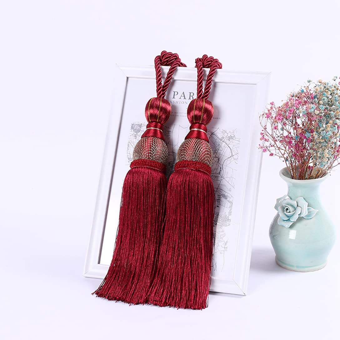Lot De 2 Embrasses De Rideaux À Pompons, Accessoires Décoratifs pour La Maison, Boucle Tressée, pour Rideaux, ...（Red）