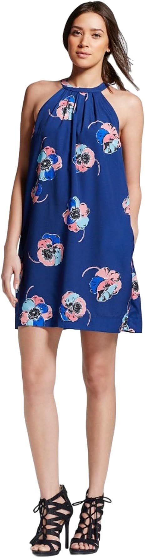 Isani Women's Poppy Print Halter Dress (Large, Navy)