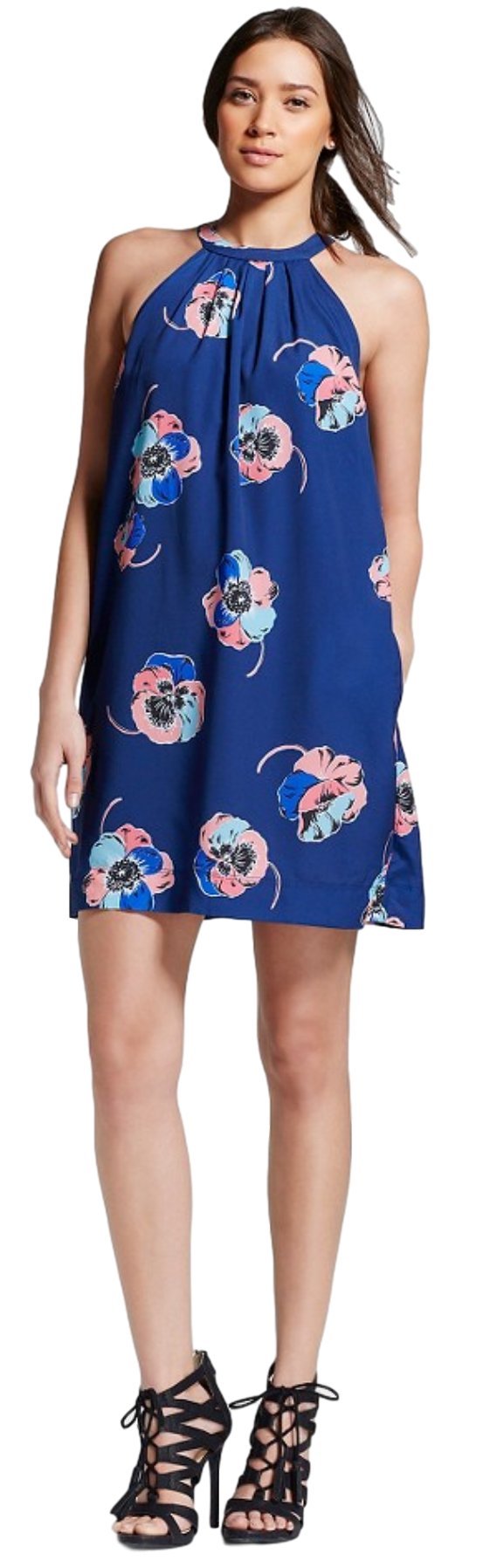 Isani Women's Poppy Print Halter Dress (Large, Navy)