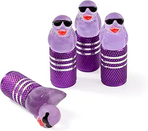 4Pcs Tire Valve Stem Cap Cover for Car SUV Truck, Valve Cover with Funny Duck Sunglasses, Decorative Tire Valve Caps Wheel Accessories (Purple Sunglasses Duck)