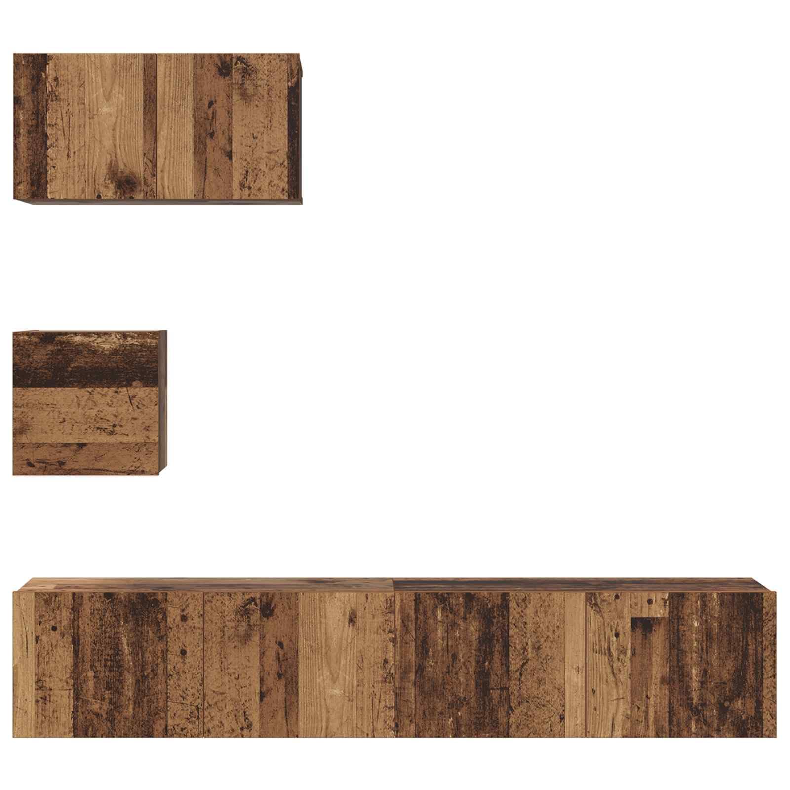 TV-Schrankset Wandmontiert 3-teilig, Altholz Holzwerkstoff, Modernes Media-Center für Wohnzimmer und Schlafzimmer, Platzsparendes Design mit Stauraum