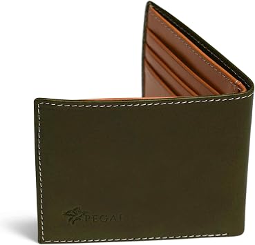 PEGAI Standard Leather Bifold Wallet For Men | Minimalist RFID Blocking Slim Wallet For Men With Credit Card Holder | Edward Italian Green & Mustard