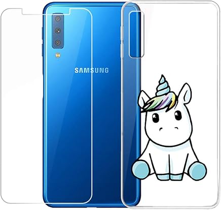 PZEMIN Funda Protectora de Silicona TPU Ultraplana Ultradelgada y Ligera para Samsung Galaxy A7 2018 + Film Templado de Vidrio Templado para Samsung Galaxy A7 2018 Protector de Pantalla (6