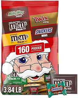 M&M'S Milk Chocolate & Peanut, SNICKERS, TWIX & MILKY WAY Fun Size Mini Chocolate Candy Variety Pack, Christmas Candy Individually Wrapped Stocking Stuffers, 160-Piece Bulk Bag