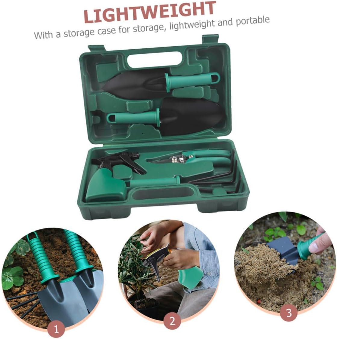 Operitacx Garden Shovel and Rake Tool Set with Pruner, 5pcs Portable Hand Tools for Outdoor Planting and Gardening Supplies in Carrying Case