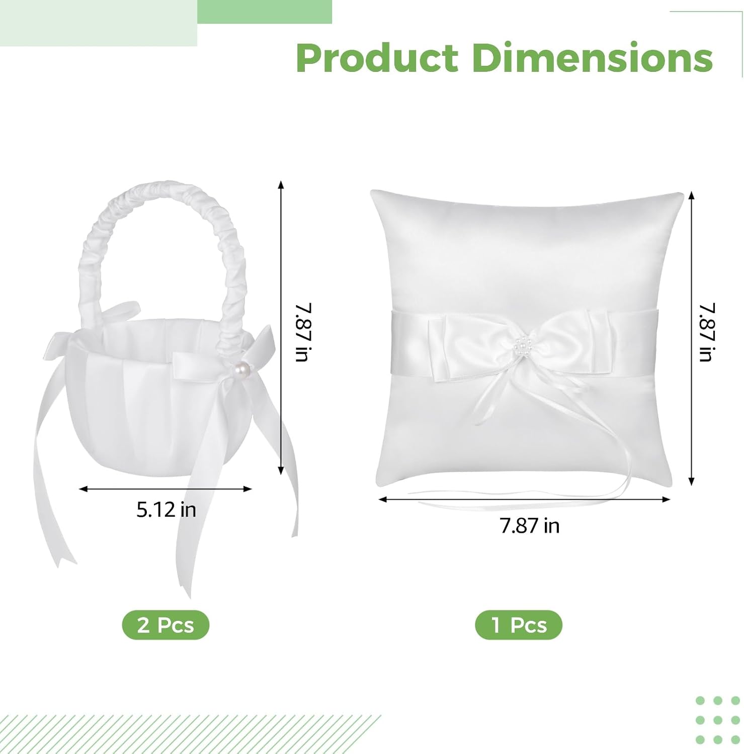 2 Pcs Flower Girl Baskets and Ring Bearer Pillow Set, Pearl Bowknot Baskets 5.12 x 7.87 in, Ring Bearer 7.87 x 7.87 in, Elegant Wedding Ceremony Decor for Bridal Showers