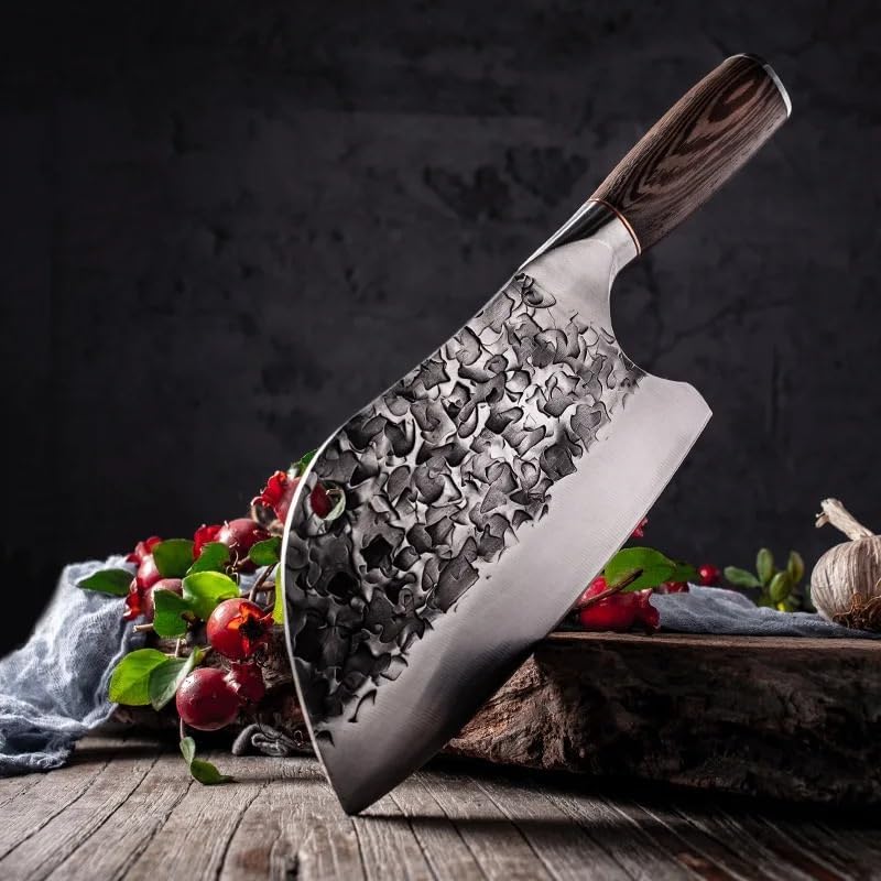 Meat Cleaver Knife, 8 Inch Handmade Forged Kitchen Butcher Knife Meat Chopping Cleaver Serbian Chef Cooking Knives 5CR15 Stainless Steel Knives Tools