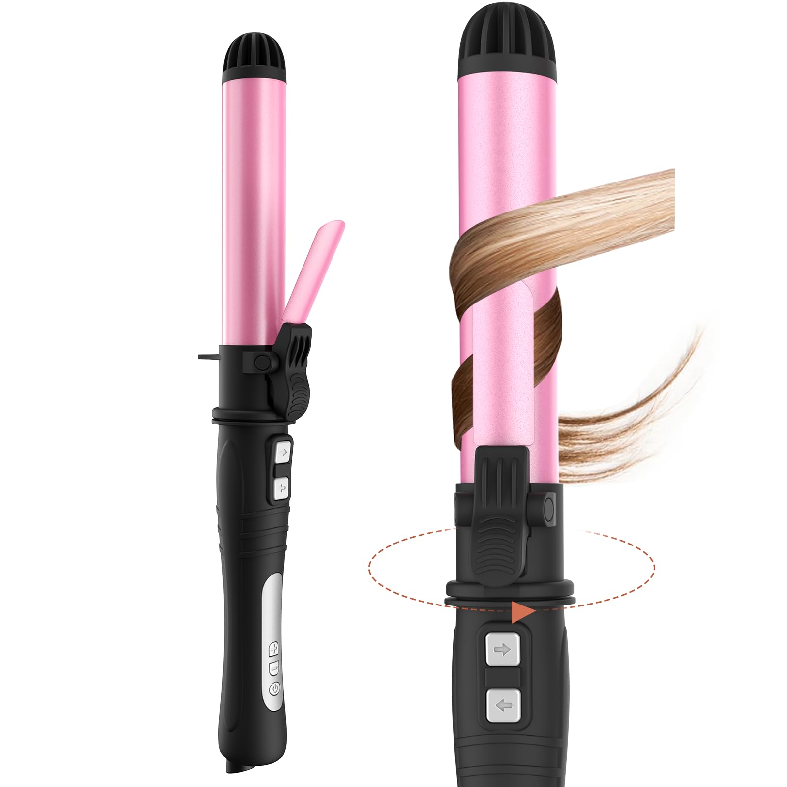 Hair Curler Automatic Rotating–1.25 Inch Automatic Hair Curler with Adjustable Temp 180°F to 410°F & LCD Display, Dual Voltage Beach Waves Curling Iron for Effortless Beach Waves Rotating Curling Iron-002