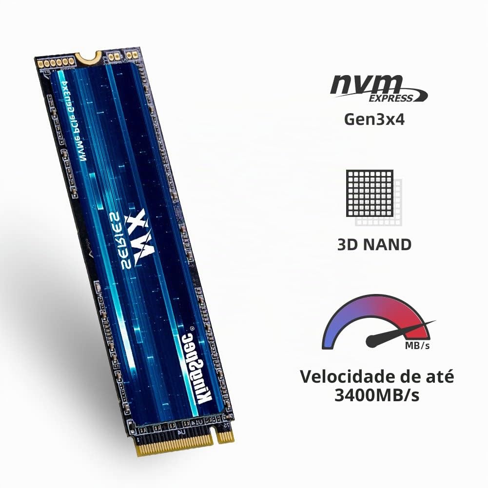 KingSpec SSD M.2 PCIe 2280 de 256 GB, até 3500 MB/s, disco rígido