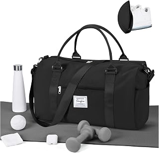 Gym Bag for Women Men with Shoes Compartment Sports Duffle Bag Personal item travel Duffel Bags Small Carry on Weekender Overnight Tote Bags Workout Dance Bags Hospital Holdalls Black