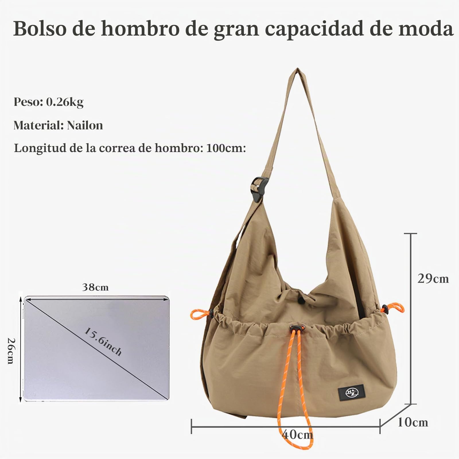 Bolso de Hombro para Mujer Bolsas de Nylon Impermeable Bolso de Mano Bolsa de Ocio Ligero Bolso Bandolera Multifunción Bolsos Cruzados Bolso Tote para Compras Viajes Trabajo Citas Caqui