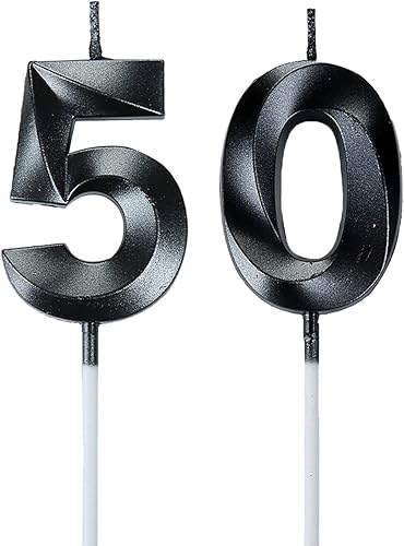 Bailym Velas negras de 50 cumpleaños, decoración de pastel número 50 para hombres, decoración de fiesta de cumpleaños