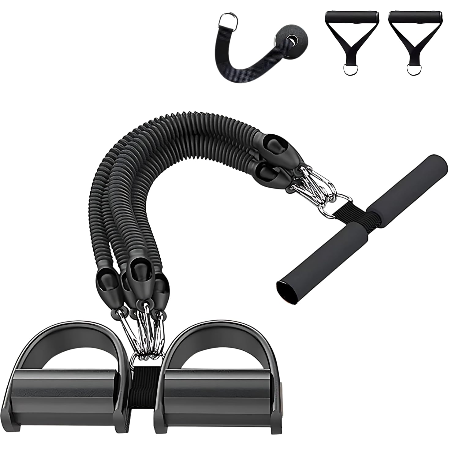 FUNFLEX Widerstandsband Set 45kg Sit-Up Trainingsgerät mit Gummigriffen, Fußpedal und Türanker - Fitness Expander für Zuhause, Home Gym, Muskeltraining, Krafttraining, Resistance Band System