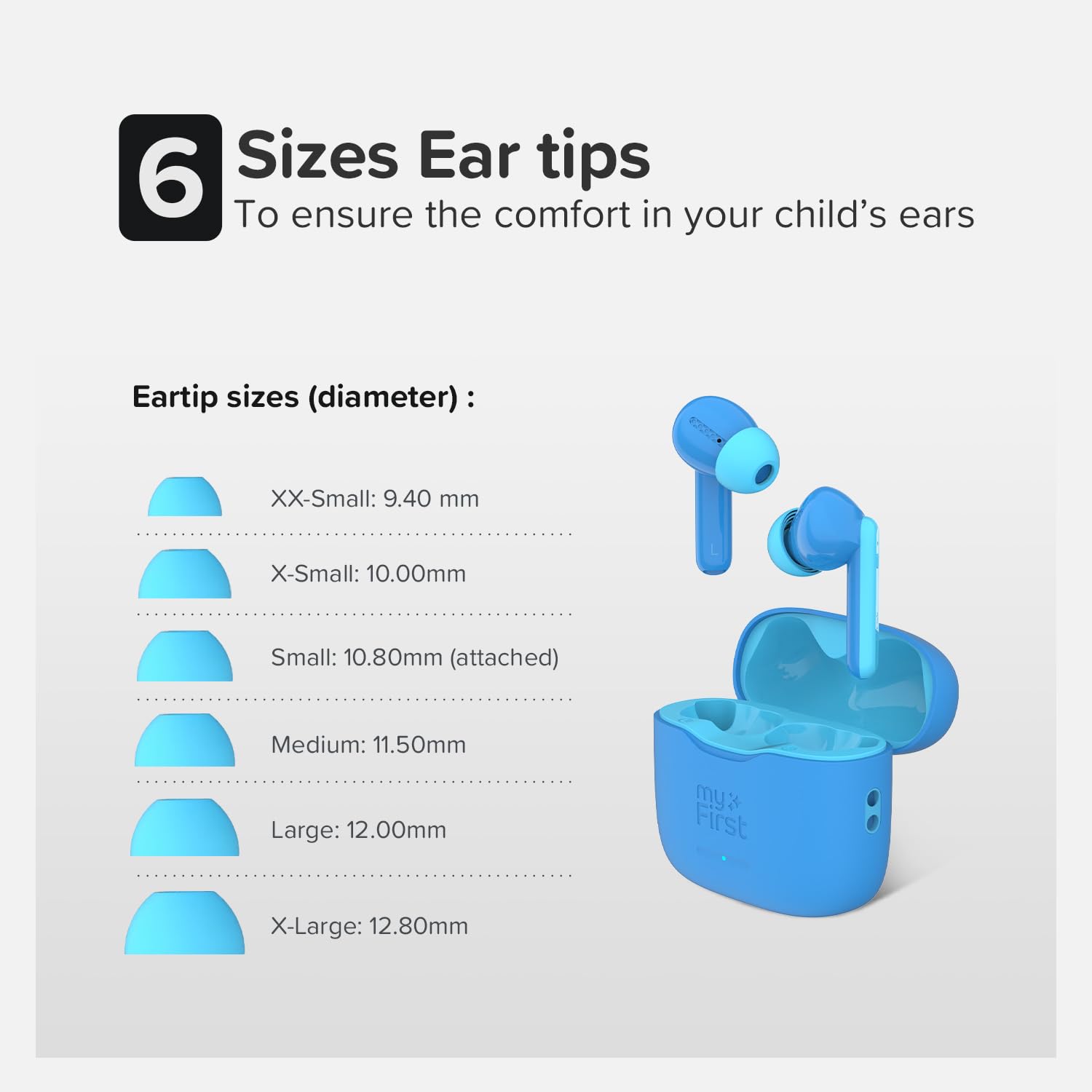 Oaxis myFirst CareBuds - I primi auricolari stereo senza fili veri del mondo per ragazzi e ragazze, cuffie sicure per bambini con trasparenza intelligente, volume massimo 85 dB (blu)