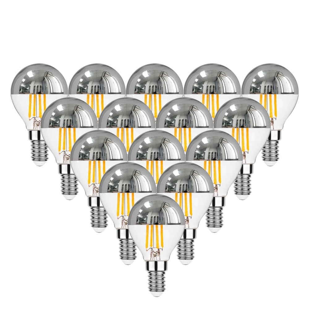 Kypszqpsh E14 220V E12 E14 Led Mirror Light Bulb Dimmable 4W G45 Top Silver Crown Globe Warm White 2700K Decor Corridor G14 Half Chrome Edison Bulb (Color : Size : 15Pcs_yes_4w)
