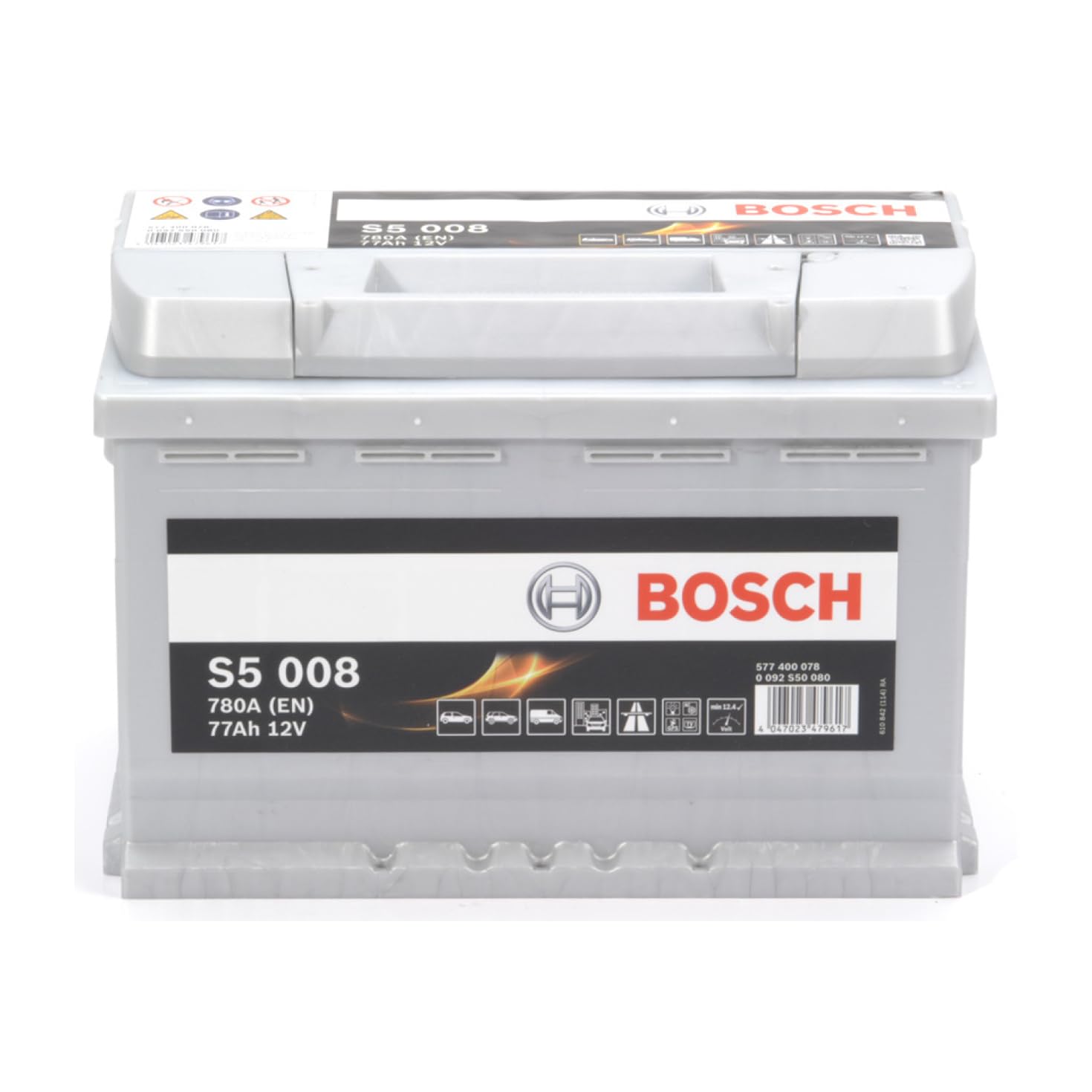 Bosch S5 008 Batterie Auto 77 A/h - 780 A - Batterie 12 V, Plomb-acide pour Véhicules sans Système Start/Stop et Exigeants en Énergie, (-) (+), 278 x 175 x 190 mm