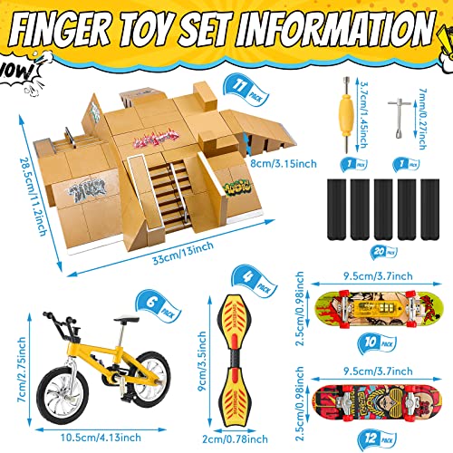 Hydren 62 Pcs Skate Park Kit Fingerboard Skatepark Finger Skateboard Deck Ramp Set With Mini Fingerboards Led Toys Bike Caster Board Accessories For Training Gift #TOP1