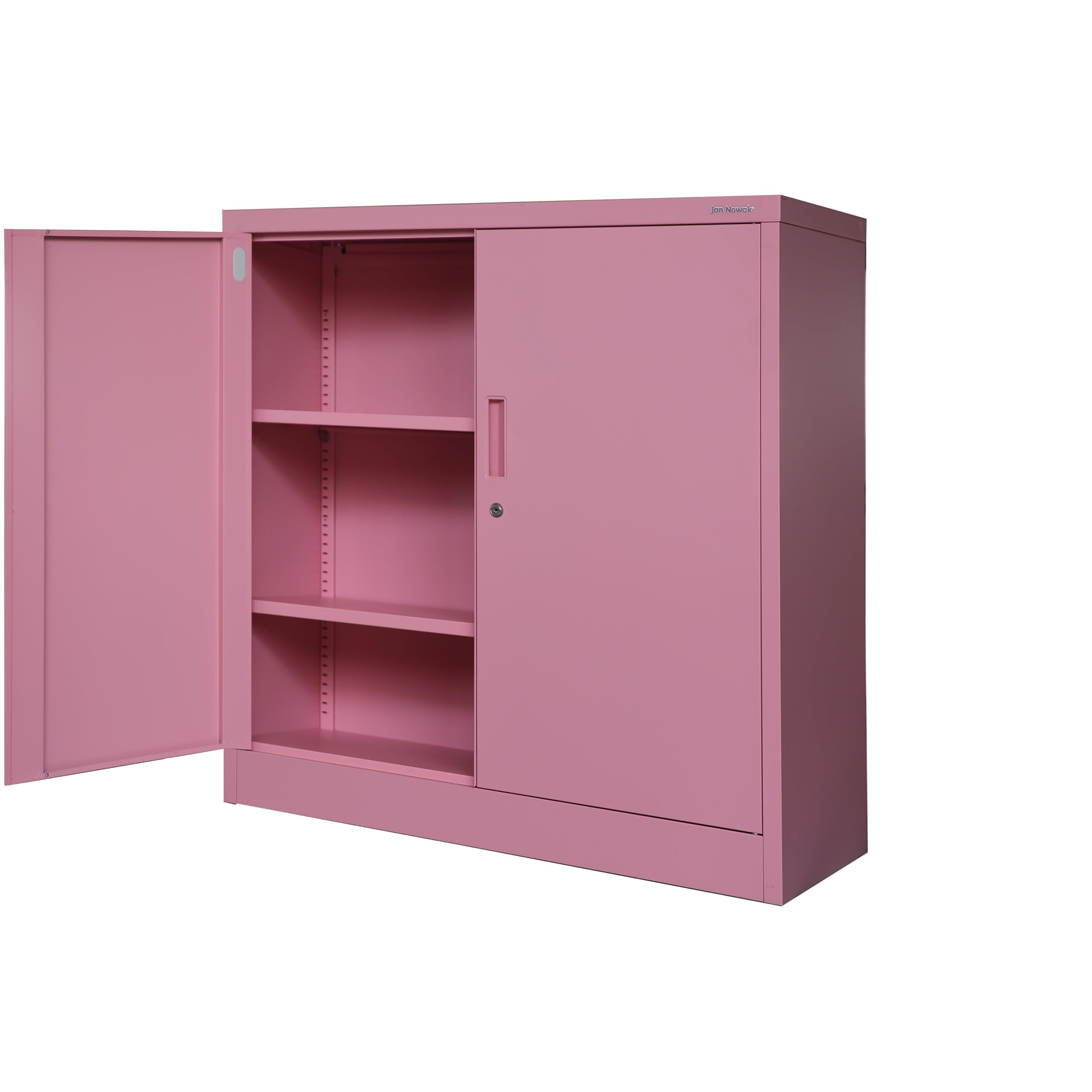 Jan Nowak Armoire de Bureau C001B Armoire métallique de Rangement 2 étagères réglables Revêtue de Poudre Verrouillable (Rose)