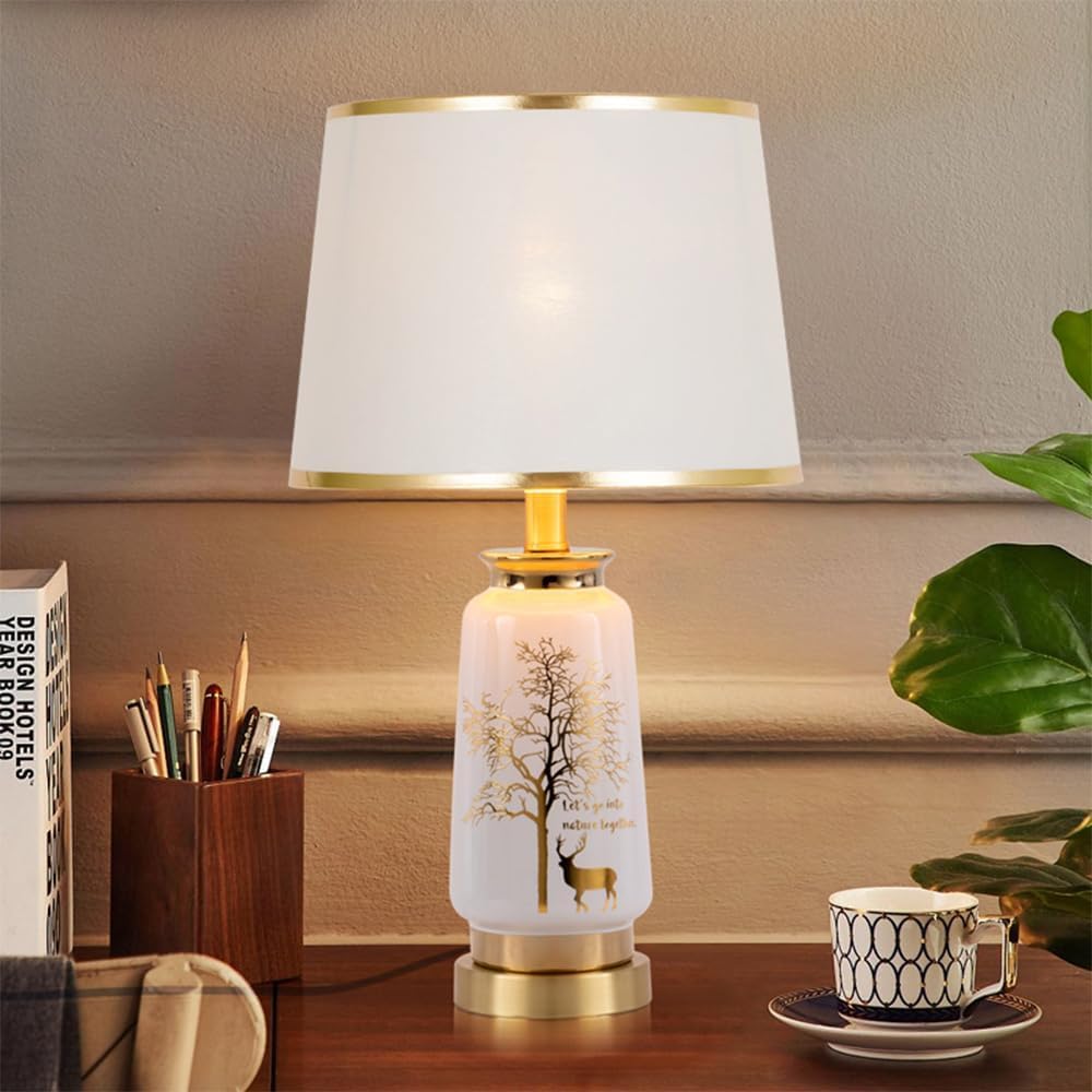 asdchZen Modern Ceramics Table Lamp Led Dimming V-Intage Desk Light Bedroom Bedside,For Living Room