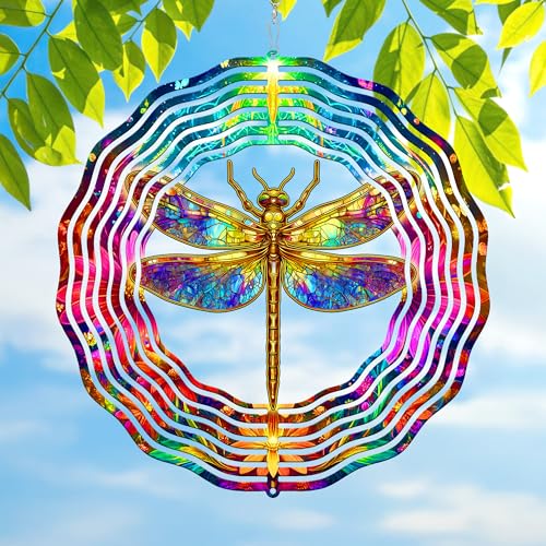 FLAGWIX Dragonfly Gifts for Women - 3D Stainless Steel Metal Wind Spinners 12 in - Dragonfly Wind Spinners Outdoor, Yard Garden Decor for Outside,...