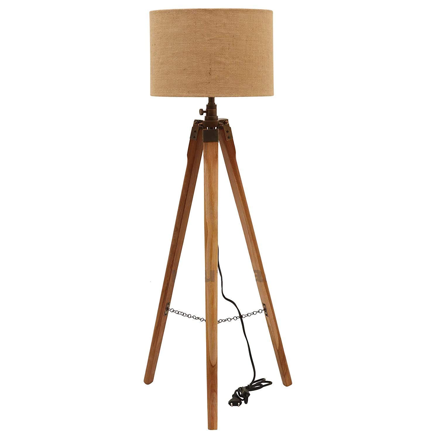 Tripod Floor Lamp Stand with Jute Shade and Bulb (Beige)-picture-24