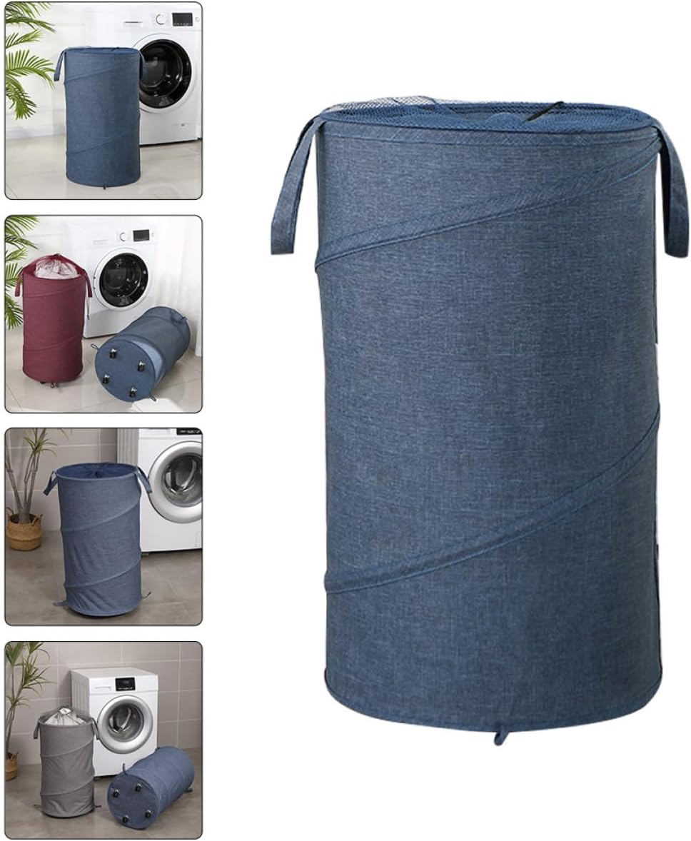 Large Foldable Rolling Laundry Basket with Drawstring, Oxford Cloth Dirty Clothes Hamper with Wheels, 38x68cm Multipurpose Laundry Storage for Home Organization