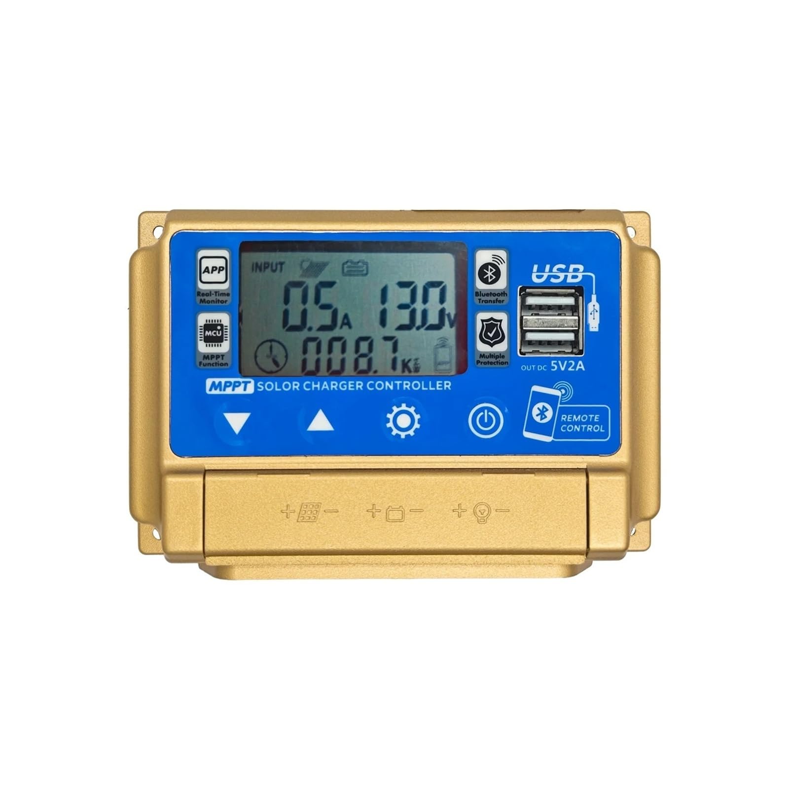 Kontroler ładowania słonecznego z Bluetooth/Wi-Fi, wyświetlacz LCD HD, podwójny USB, metalowe rozpraszanie ciepła i inteligentna ochrona dla 12 V/24 V (tylko Bluetooth, 30A)
