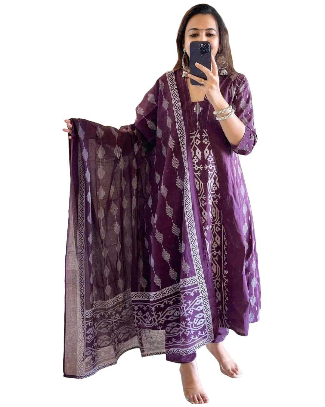 Women's Rayon Viscose Printed Anarkali Kurta with Pant & Dupatta-image-45