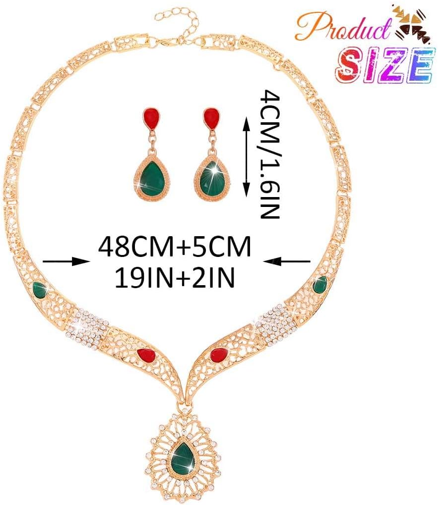 Unicra Gold Indian Jewelry Sets Rhinestone Boho Necklace Earrings Set Diamond Prom Costume Jewelry Set for Women and Brides - Image 8
