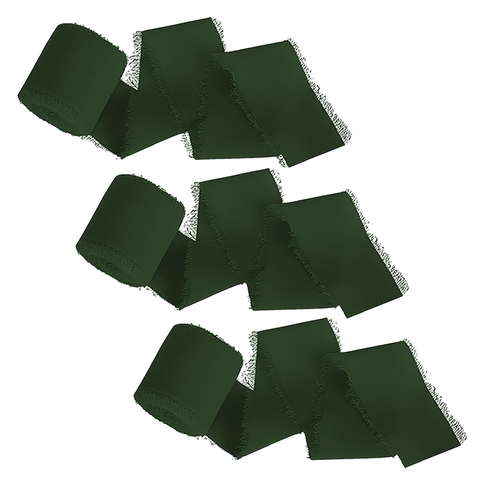 rismart 3 Rolls 1.5" x5Yd Fringe Chiffon Ribbon for Gift Wrapping Wedding Invitations Bridal Bouquets Home Decor Dark Green