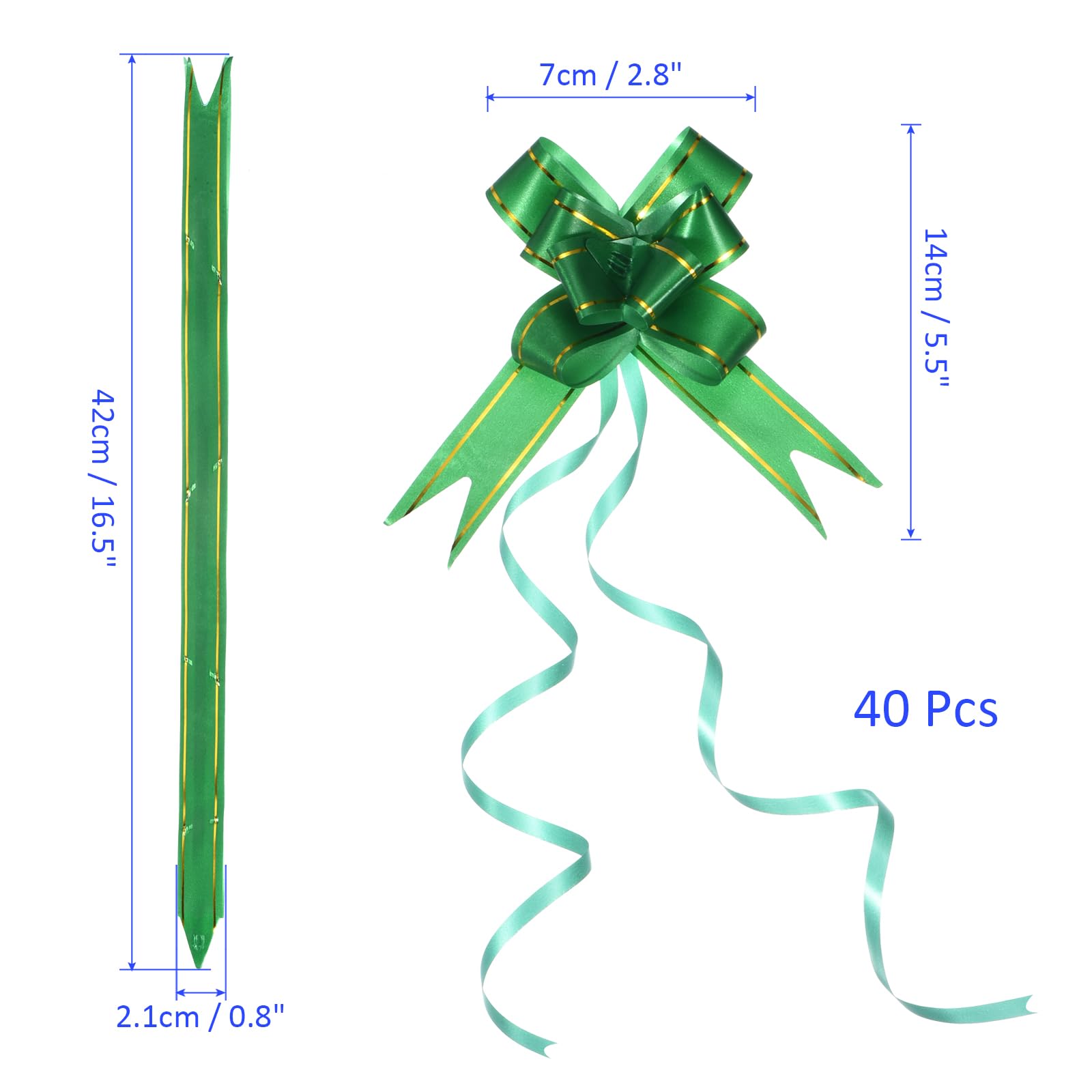 M METERXITY 40 Pack Pull Bows - Gold Thread Style Present Wrap String Bow, (2.8" Dark Green) - Image 3