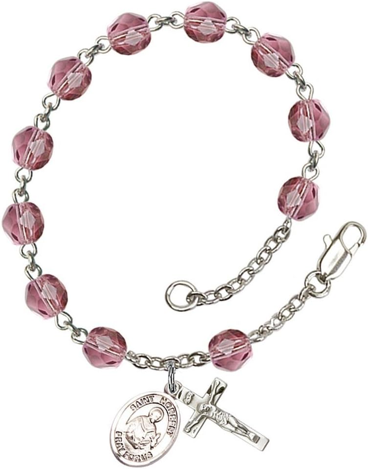 Februay Birth Month Bead Rosary Bracelet with Patron Saint Petite Charm, 7 1/2 Inch