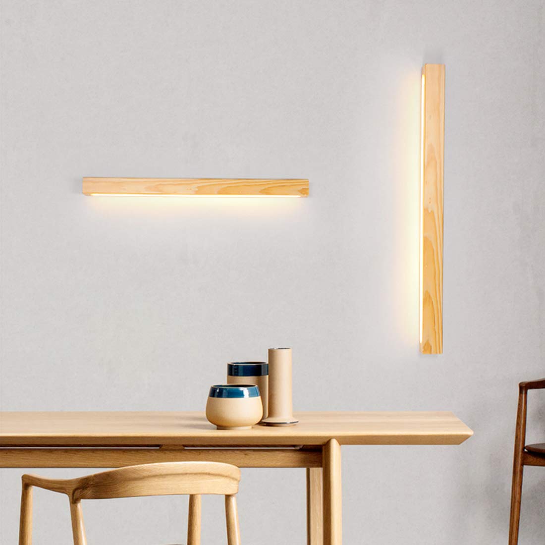 Dimmbar Wandleuchte Wandlampe LED Holz Modern Korridor Flur Minimalistisch Rechteck Design Downlight, 11W, 770lm, Wandlichter für Balkon Schlafzimmer Aisle Veranda Treppen Arbeitszimmer, L60cm (B)